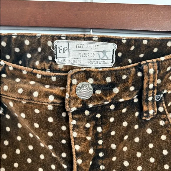 Free People Brown Polka Dot Women’s Jeans Size 30 Velvet, Romantic - Picture 4 of 6